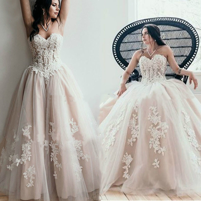 Princess Sweetheart Country Wedding Dresses a line Corset Back Plus Size Bridal Gowns Formal Champagne Ivory Lace Boho Bride Dress Vestidos