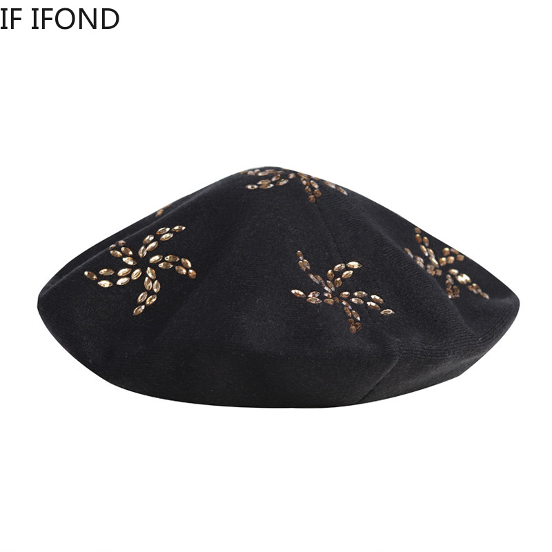 2020 Ladies Elegant Rhinestones Beret Hat Autumn Winter French Artist Cap High Quality Female Knitted Hats, Black
2020 Ladies Elegant Rhinestones Beret Hat Autumn Winter French Artist Cap High Quality Female Knitted Hats, Black