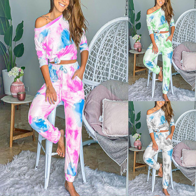 2020 Women' Autumn And Winter Sport Casual Suit Tie-dyed Printed Leisure Home Wear Long Sleeve Fitness Two Pieces Suit, Pink 
2020 Women' Autumn And Winter Sport Casual Suit Tie-dyed Printed Leisure Home Wear Long Sleeve Fitness Two Pieces Suit, Pink