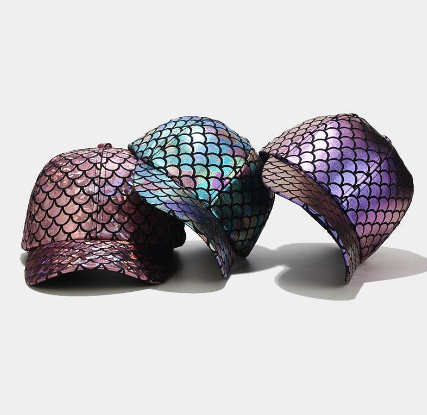 Metallic Fish Scale Mermaid Shine Fabric baseball cap adjustable strap boys girls men women summer hat
