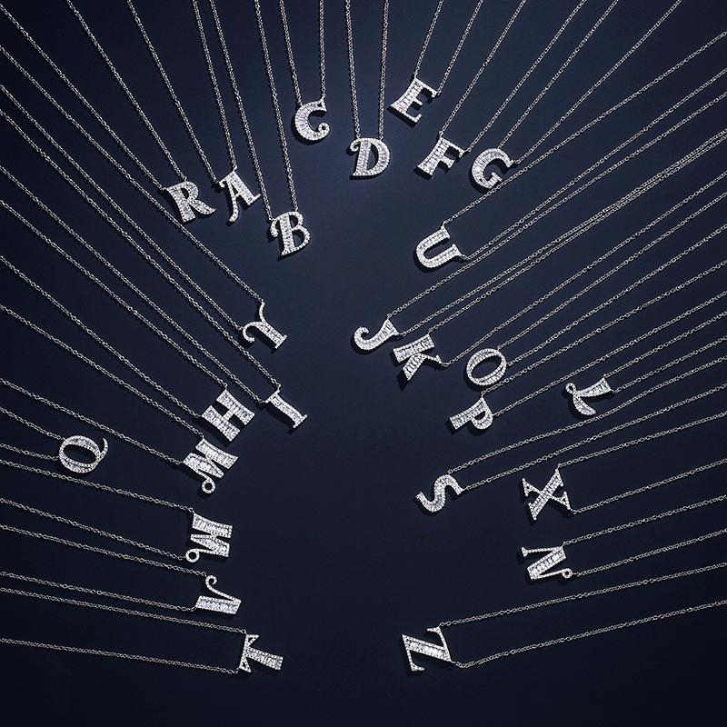 Glitter Women Jewelry Fashion Silver 26 English Letter Crystals Clavicle Necklace Shiny Bridal Wedding Jewelry Girls Christmas Brithday Party Gifts