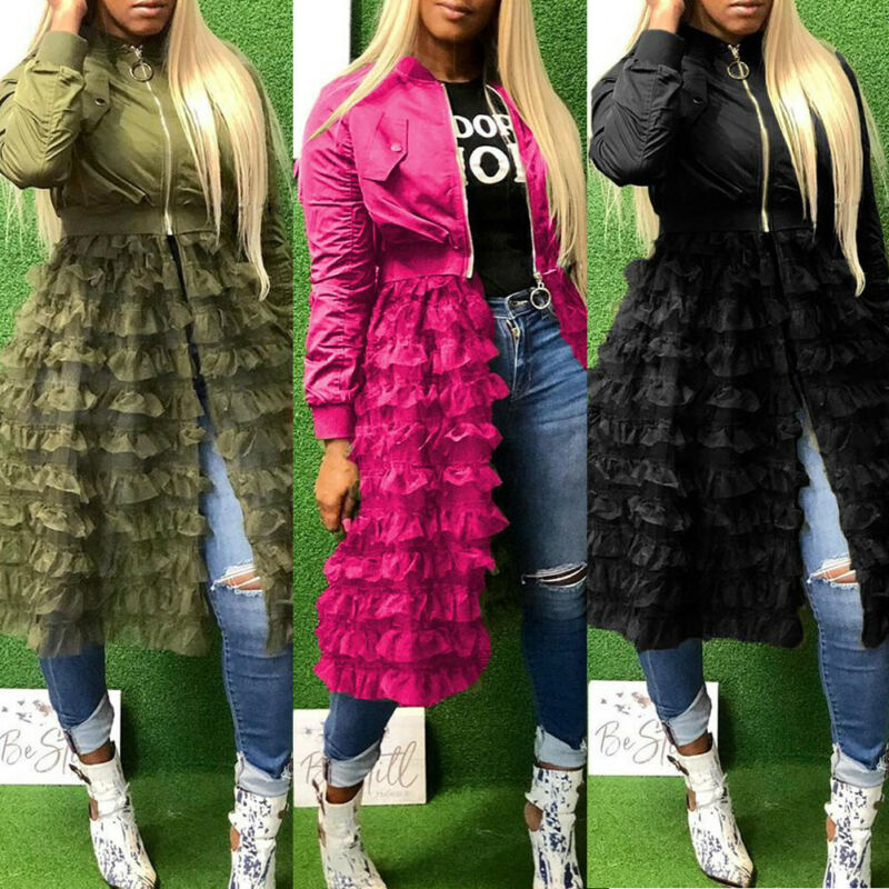2020 Spring Autumn Fashion Women Lady Mesh Lace Splice Coats Long Sleeve Zipper Frill Tulle Tutu Long Jacket Casual Outerwear, Black
2020 Spring Autumn Fashion Women Lady Mesh Lace Splice Coats Long Sleeve Zipper Frill Tulle Tutu Long Jacket Casual Outerwear, Black