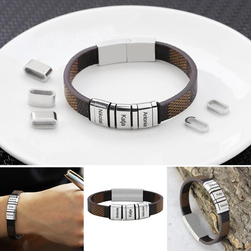DIY Custom Names Genuine Leather Bracelets Men Engrave Stainless Steel Magnet Charms Wrap Wristband Bracelets
DIY Custom Names Genuine Leather Bracelets Men Engrave Stainless Steel Magnet Charms Wrap Wristband Bracelets