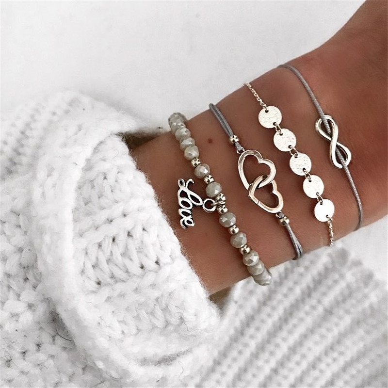 Silver Color Heart Love Letter Beads Bracelets Bangles For Women 8 Shape Charm Bracelet Sets Sequins Chain Bangle Jewelry A283
Silver Color Heart Love Letter Beads Bracelets Bangles For Women 8 Shape Charm Bracelet Sets Sequins Chain Bangle Jewelry A283