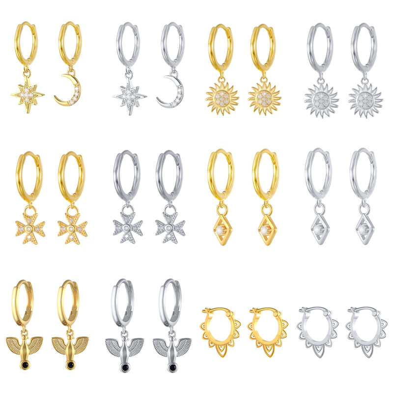 1Pair New Trendy Crystal Star Moon Small Hoop Earrings For Women Simple Cute Sunflower Hollow Cross Rhombus Ear Stud Jewelry
1Pair New Trendy Crystal Star Moon Small Hoop Earrings For Women Simple Cute Sunflower Hollow Cross Rhombus Ear Stud Jewelry