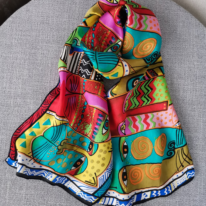 6MM 100% Pure Silk Scarf Designer Cat Shawl Foulard Women Long Natural Silk Wraps Digital Print Hijab 2020
6MM 100% Pure Silk Scarf Designer Cat Shawl Foulard Women Long Natural Silk Wraps Digital Print Hijab 2020