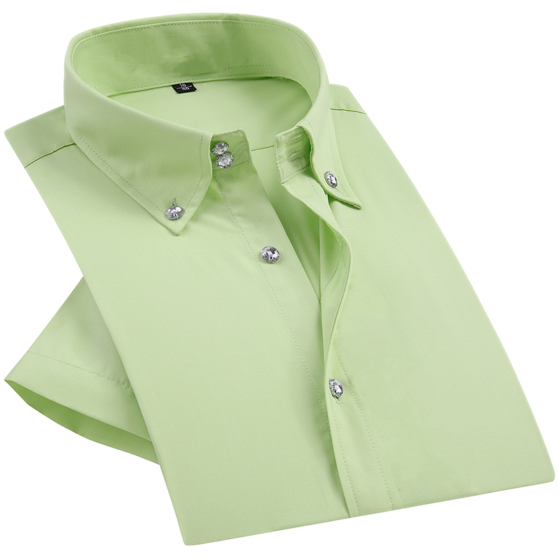 Summer Smart Casual Diamond Buttons Mens Dress Shirt White Short Sleeve High Collar Slim Fit Stylish Business Shirts 200925