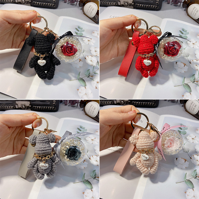 Creative Cute Handmade Knitting Gloomy Bear Keychain Women Luxury Natural Flower Key Chain Lanyard Bag Charms Couple Gift
Creative Cute Handmade Knitting Gloomy Bear Keychain Women Luxury Natural Flower Key Chain Lanyard Bag Charms Couple Gift