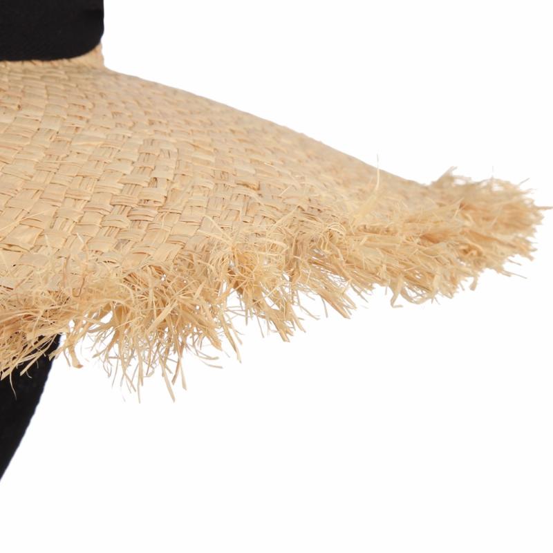 Handmade Weave Raffia Sun Hats For Women Black Ribbon Lace Up Large Brim Straw Hat Outdoor Beach Summer Caps Chapeu Feminino