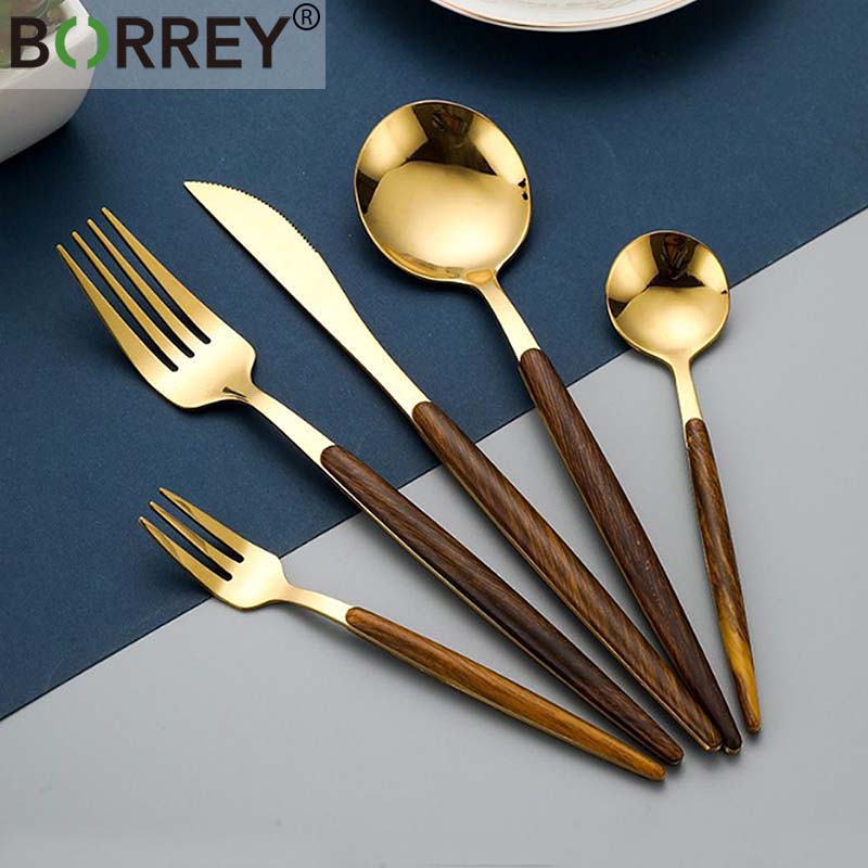 BORRY 30Pcs Gold Stainless Steel Cutlery Set Portugal Cutipol GOA Flatware Tableware With Wooden Handle Metal Spoon Fork Knife
BORRY 30Pcs Gold Stainless Steel Cutlery Set Portugal Cutipol GOA Flatware Tableware With Wooden Handle Metal Spoon Fork Knife