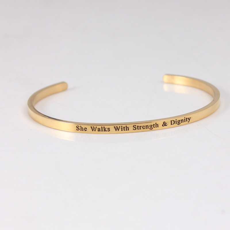 Gold Color 316L Stainless Steel Bar Bangle Positive Inspirational Quote Cuff Mantra Bracelets For Women
Gold Color 316L Stainless Steel Bar Bangle Positive Inspirational Quote Cuff Mantra Bracelets For Women