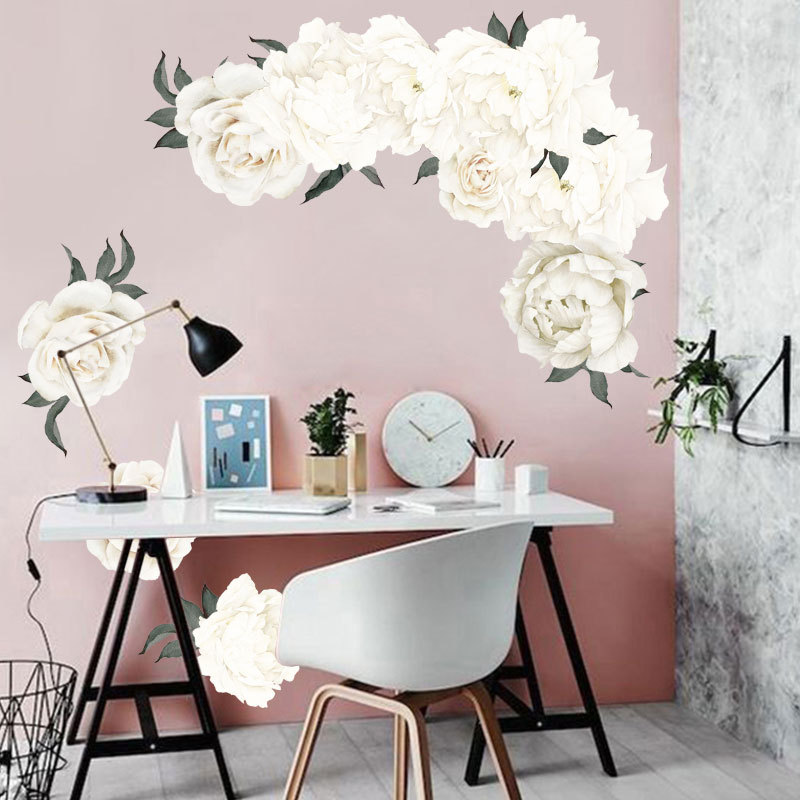 White Peony Beautiful Flowers Wall Stickers for Living Room Wall Decal Baby Nursery Murals Decor Poster Murals