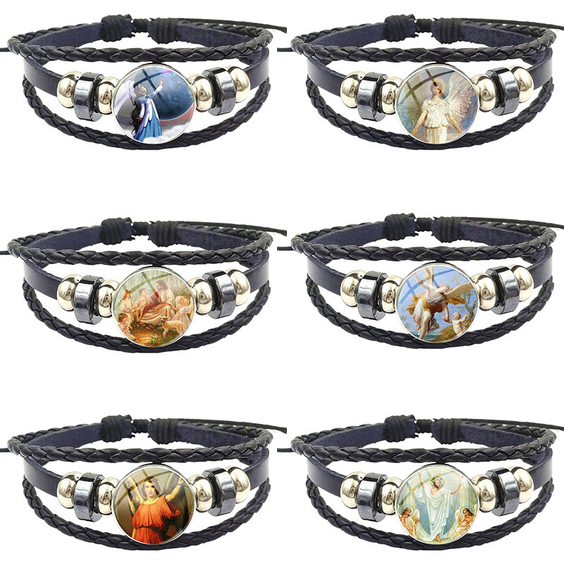 For Women Men Jewelry Crystal Black Leather Bracelet Bangles Cabochon Glass Dome Handmade Jewelry Angel Logo
For Women Men Jewelry Crystal Black Leather Bracelet Bangles Cabochon Glass Dome Handmade Jewelry Angel Logo