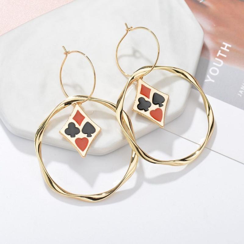 Individuality Women Playing Card Elements Drop Earrings Round Gold Earrings Handmade Korean Wedding Jewelry Circle
Individuality Women Playing Card Elements Drop Earrings Round Gold Earrings Handmade Korean Wedding Jewelry Circle