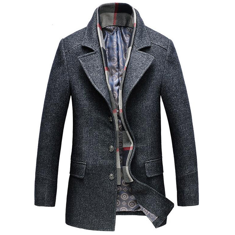 Winter Thicken Woolen Wool Coat Scarf Detachable Casual Warm Turn-down Collar Trench Overcoat Male Slim Fit Wool Blends Jackets, Dark grey
Winter Thicken Woolen Wool Coat Scarf Detachable Casual Warm Turn-down Collar Trench Overcoat Male Slim Fit Wool Blends Jackets, Dark grey
