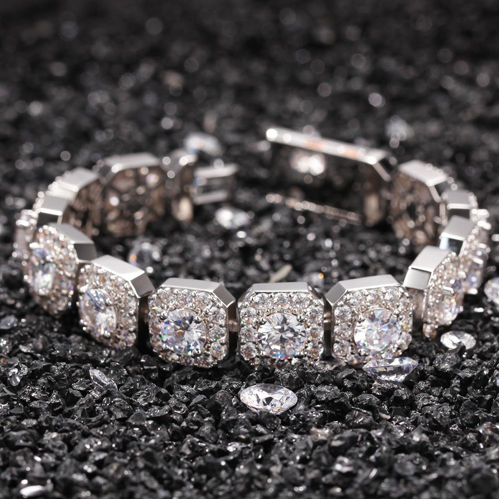 12.5mm Iced Out Clustered CZ Stones Tennis Bracelets for Women Guys Hop Hop Fashion Rapper Wristband Chains 18K Gold Cubic Zirconia Mens Diamond Tenni