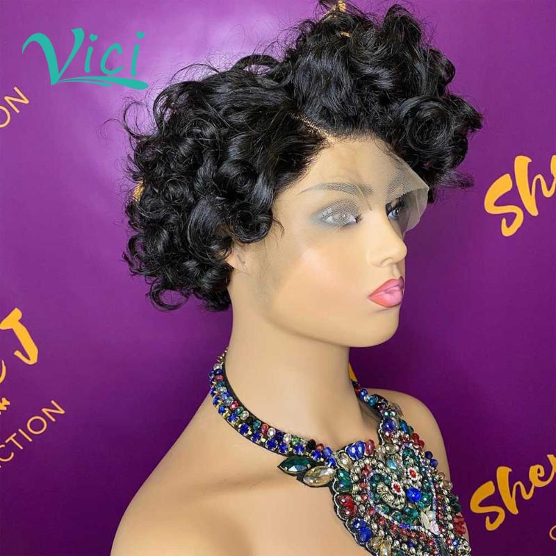 pixie cut wig human hair short bob human hair wigs 130% remy brazilian lace front wigs Pre plucked with baby