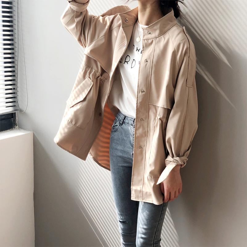 Women's New Solid Color Loose Trench Coat Korean Style Girl Casual Wild Chic Outwear Woman Short Windbreaker, Blue 
Women's New Solid Color Loose Trench Coat Korean Style Girl Casual Wild Chic Outwear Woman Short Windbreaker, Blue