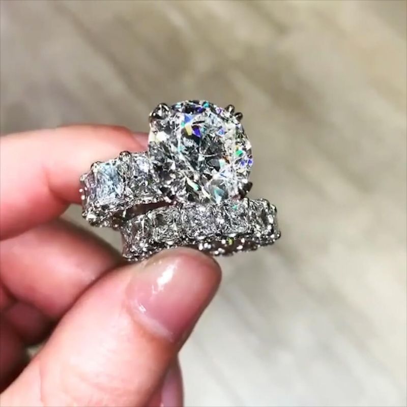 ring Luxury Jewelry 925 Sterling Silver Large Round Cut White Topaz CZ Diamond Couple Rings Women Wedding Bridal Ring