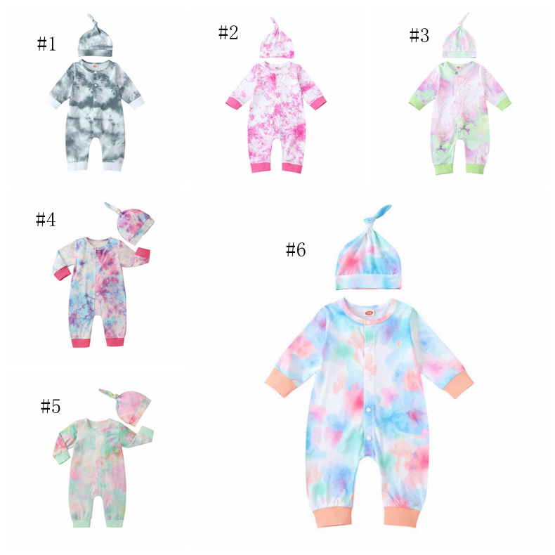 Tie Dyed Baby Romper Long Sleeve Infant Girls Jumpsuit Hat 2pcs Sets Causal Newborn Climbing Clothes Boutique Baby Clothing 10 Color DW5945