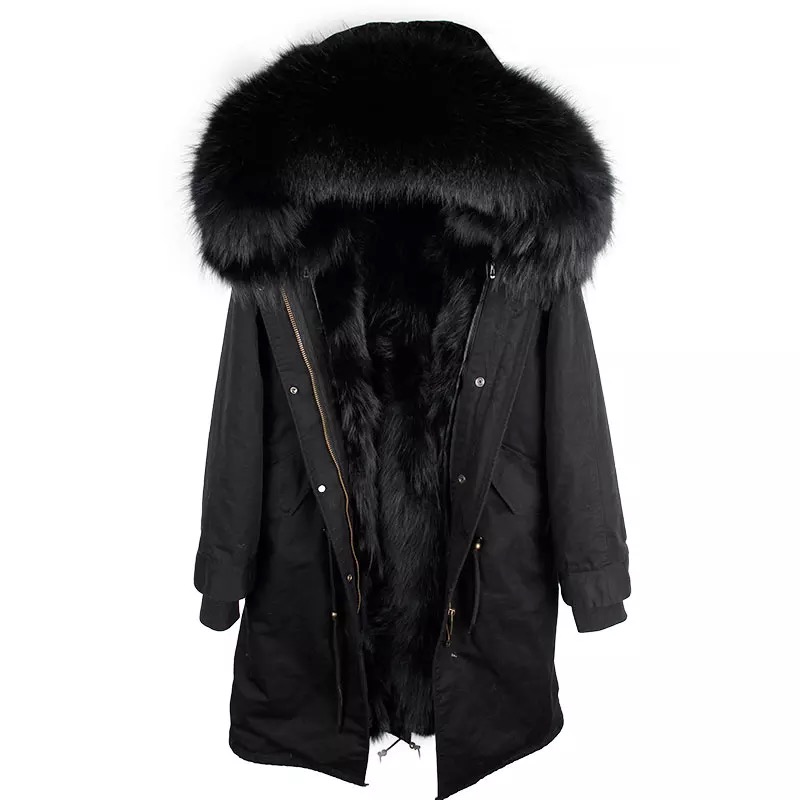 MaoMaoKong Real Fur Parka Men Winter Jacket Real Raccoon Fur Hooded Coat Nature Raccoon Lining Jackets Man Coat