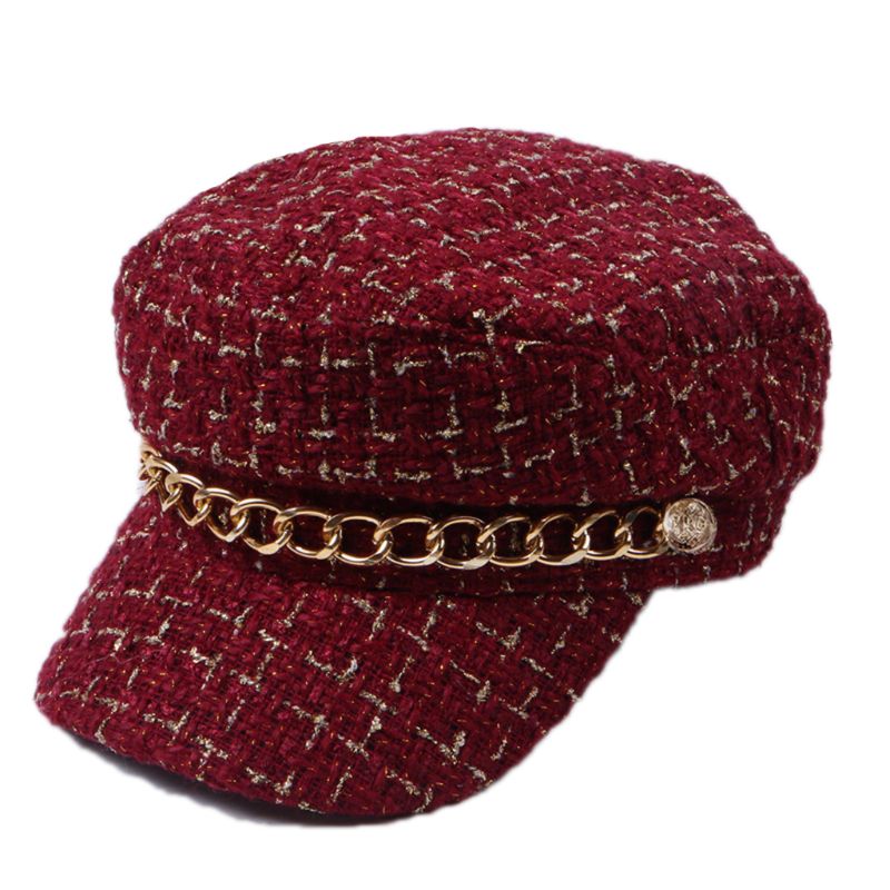 2020 Women Vintage Metal Chain Tweed Hat Winter Retro Hat Flat Berets Warm Hats Female Plaid Youth Cap
2020 Women Vintage Metal Chain Tweed Hat Winter Retro Hat Flat Berets Warm Hats Female Plaid Youth Cap