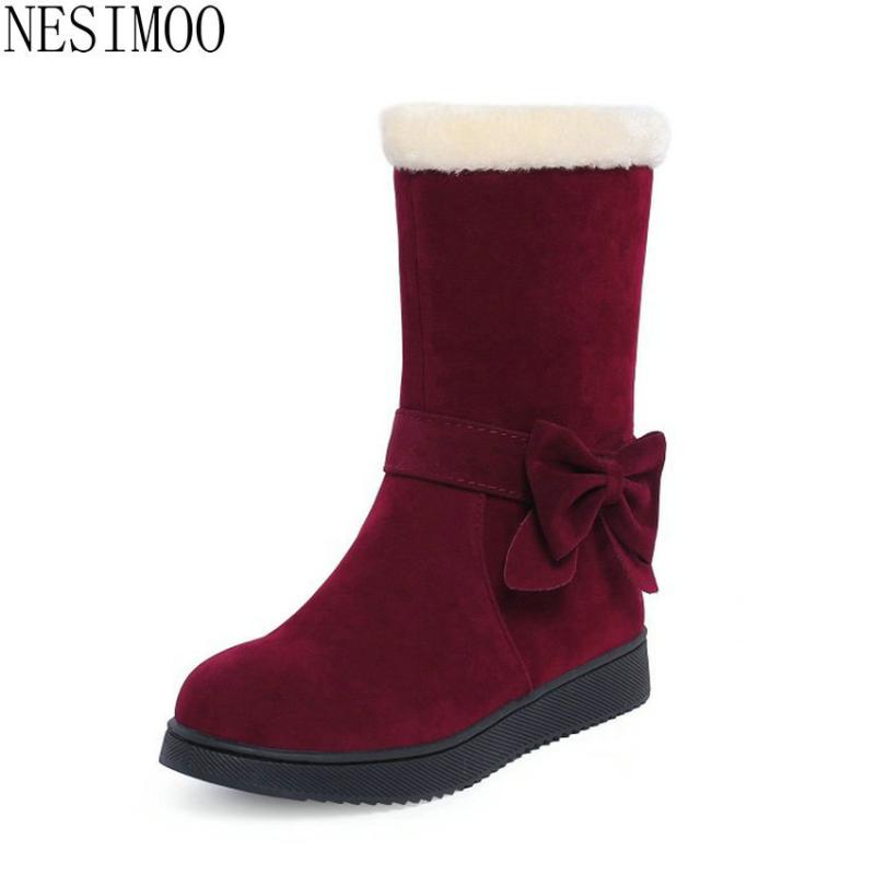 NESIMOO 2021 Bow-knot Round Toe Snow Boots Keep Warm Winter Plush Mid Calf Boots Scrub Wedge Heel Slip on Women Shoes Size 34-40, Black
NESIMOO 2021 Bow-knot Round Toe Snow Boots Keep Warm Winter Plush Mid Calf Boots Scrub Wedge Heel Slip on Women Shoes Size 34-40, Black