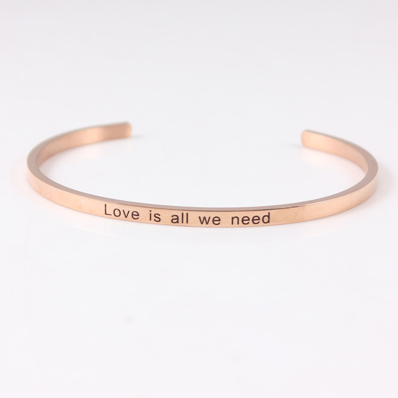 Rose Gold Stainless Steel Engraved LOVE IS ALL WE NEED Positive Inspirational Quote Cuff Mantra Bracelet Bangle
Rose Gold Stainless Steel Engraved LOVE IS ALL WE NEED Positive Inspirational Quote Cuff Mantra Bracelet Bangle