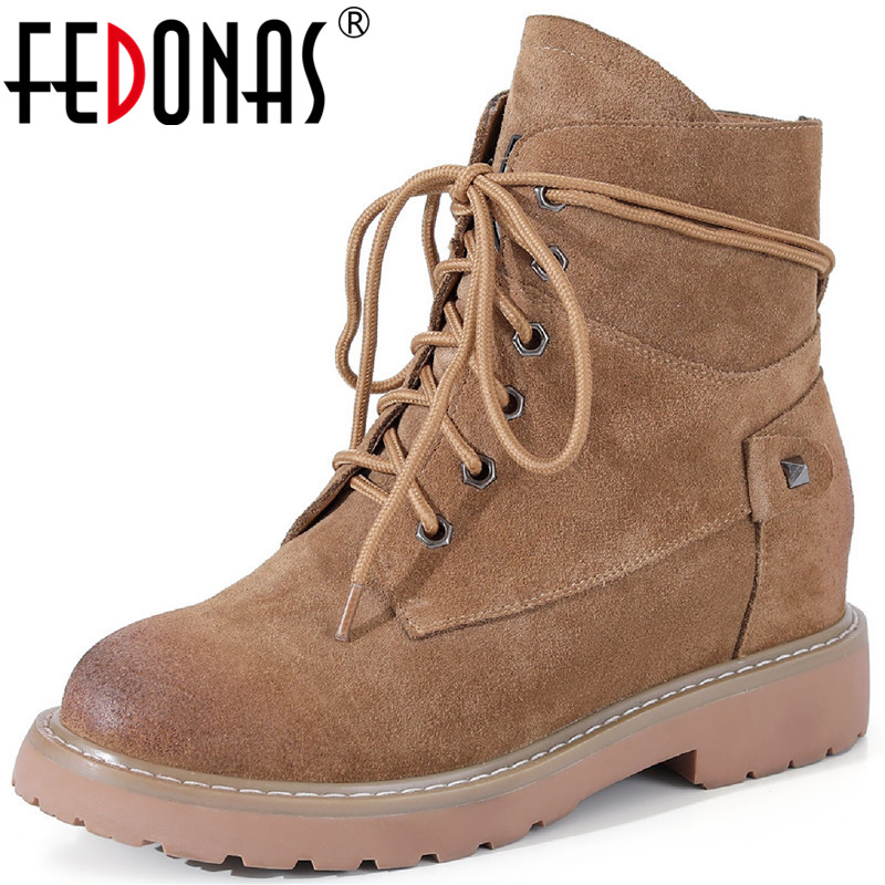 

FEDONAS Concise Autumn And Winter Shoes Women Suede Leather Cross Tied Thick Heels Boots Boots Working Party Ankle Women, Brownd