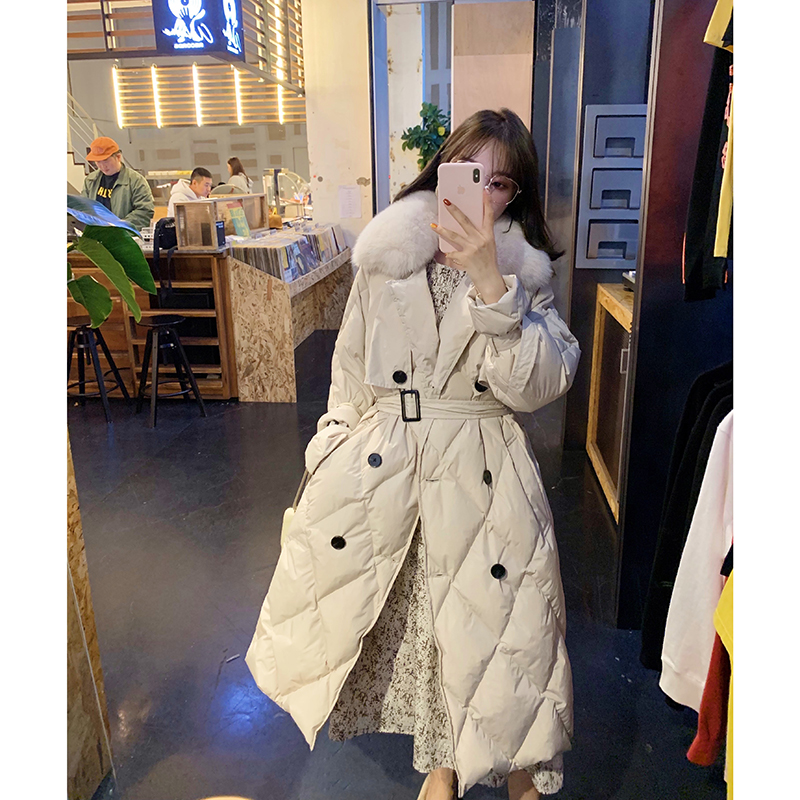 Winter Women Real Fur Collar Hooded Long Down Coat Double Breasted 90% White Duck Down Parka Windebreaker with Belt Style Weight, Beige
Winter Women Real Fur Collar Hooded Long Down Coat Double Breasted 90% White Duck Down Parka Windebreaker with Belt Style Weight, Beige