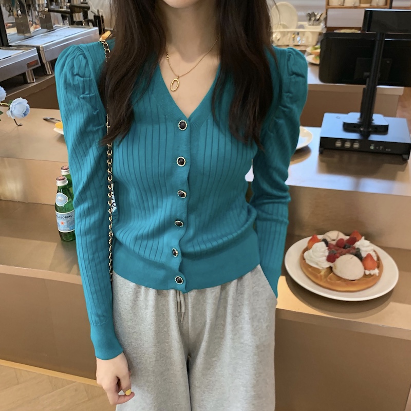 Women V-Neck Knitted Short Sweaters Cardigans Lady Knitting Full Puff Sleeve Single-breasted Buttons Cardigan for Female, Green
Women V-Neck Knitted Short Sweaters Cardigans Lady Knitting Full Puff Sleeve Single-breasted Buttons Cardigan for Female, Green