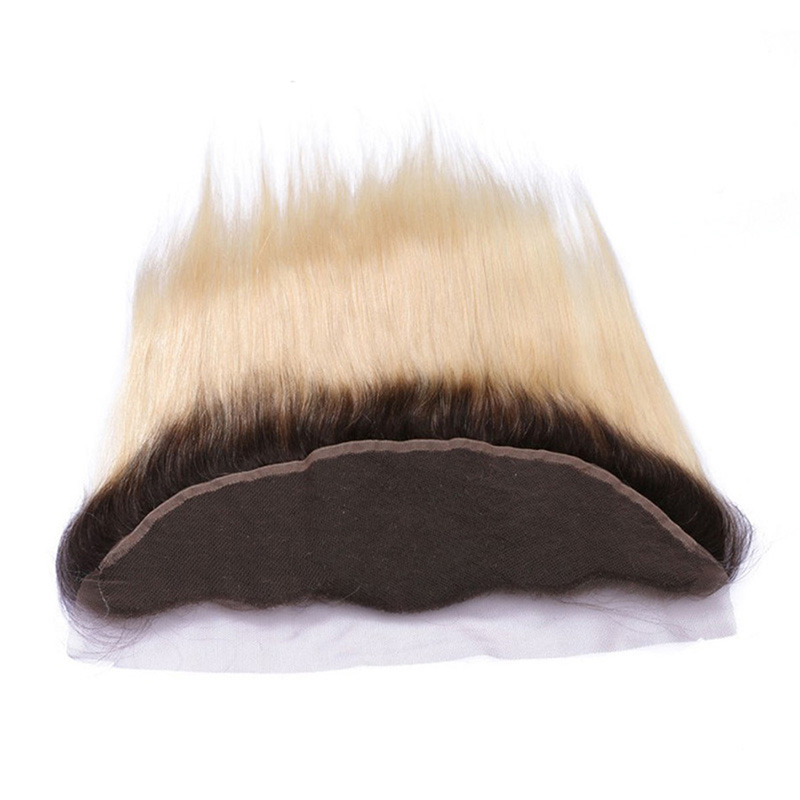 Brazilian 1B/613 Double Color 100% Human Hair Remy 13*4 Lace Frontal With Baby Hairs Straight 5 Pieces Wholesale