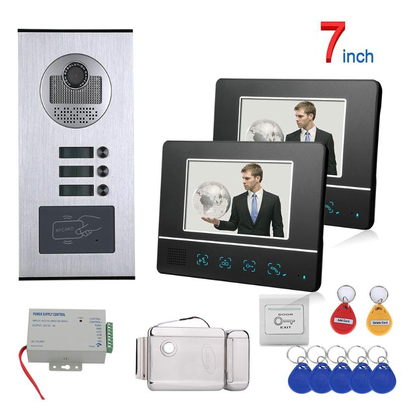 7 inch Touch Button 2 Apartment/Family Video Door Phone Intercom System RFID 1000TVL Doorbell Camera +Electric Strike Lock
7 inch Touch Button 2 Apartment/Family Video Door Phone Intercom System RFID 1000TVL Doorbell Camera +Electric Strike Lock