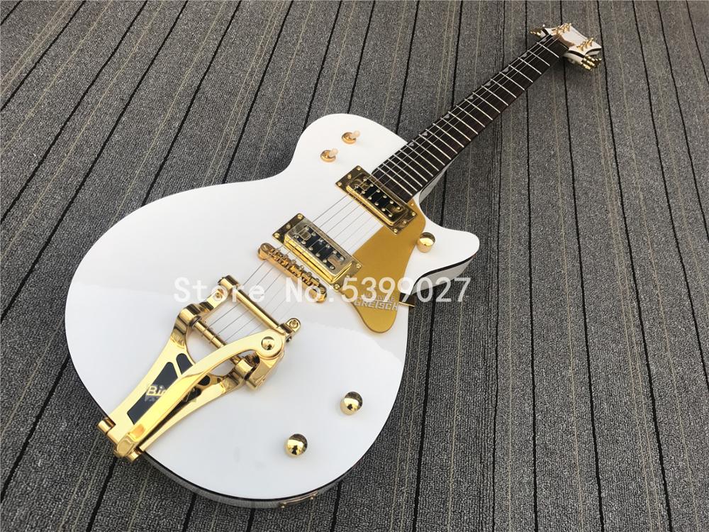 Custom Gre G6128T-GH George Harrison Signature Duo Jet Solid Body White Electric Guitar Bigby Tremolo Bridge, Imperial Tuners, Gold Hardware
Custom Gre G6128T-GH George Harrison Signature Duo Jet Solid Body White Electric Guitar Bigby Tremolo Bridge, Imperial Tuners, Gold Hardware