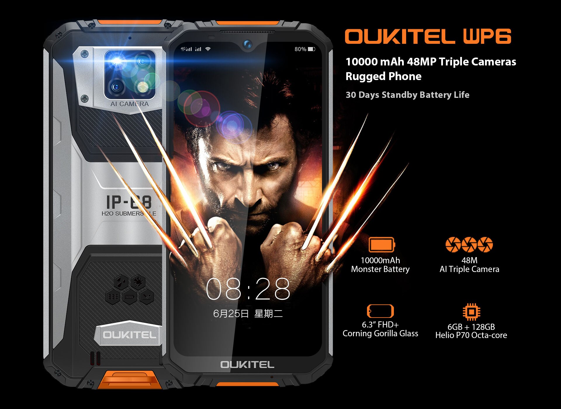 OUKITEL WP6 10000mAh 6.3'' FHD+ IP68 Waterproof Mobile Phone 6GB 128GB Octa Core 16MP Triple Cameras Rugged Smartphone, Grey
OUKITEL WP6 10000mAh 6.3'' FHD+ IP68 Waterproof Mobile Phone 6GB 128GB Octa Core 16MP Triple Cameras Rugged Smartphone, Grey