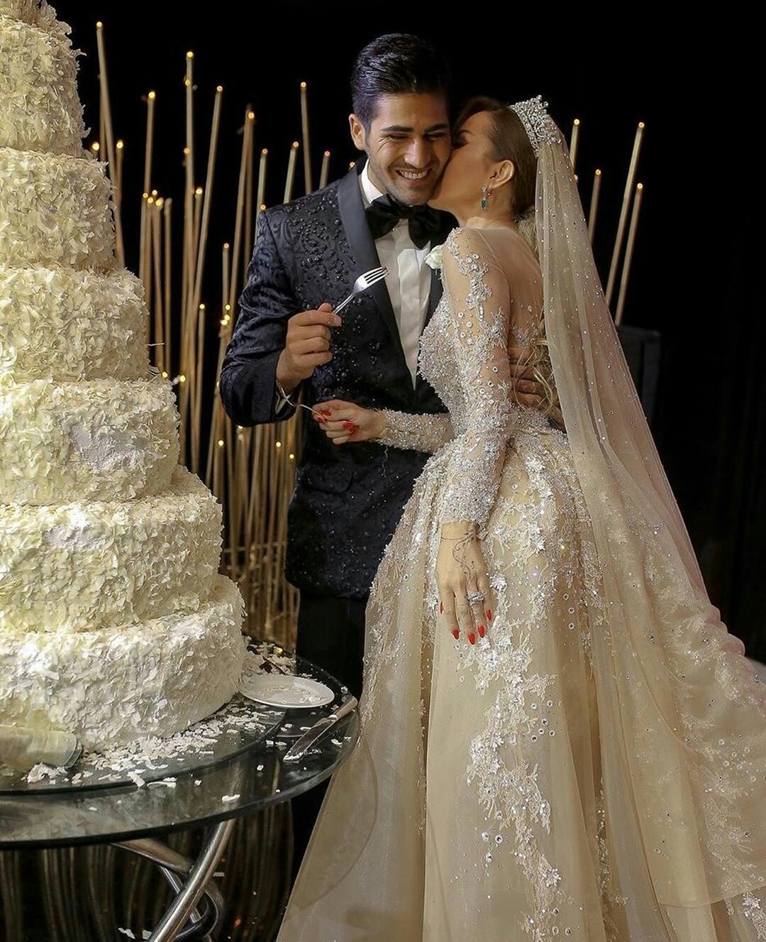 Sequined Wedding Dresses With Detachable Train Plus Size Bridal Gowns Sheer Long Sleeves Lace Beaded Vestido De Novia 0505 0505