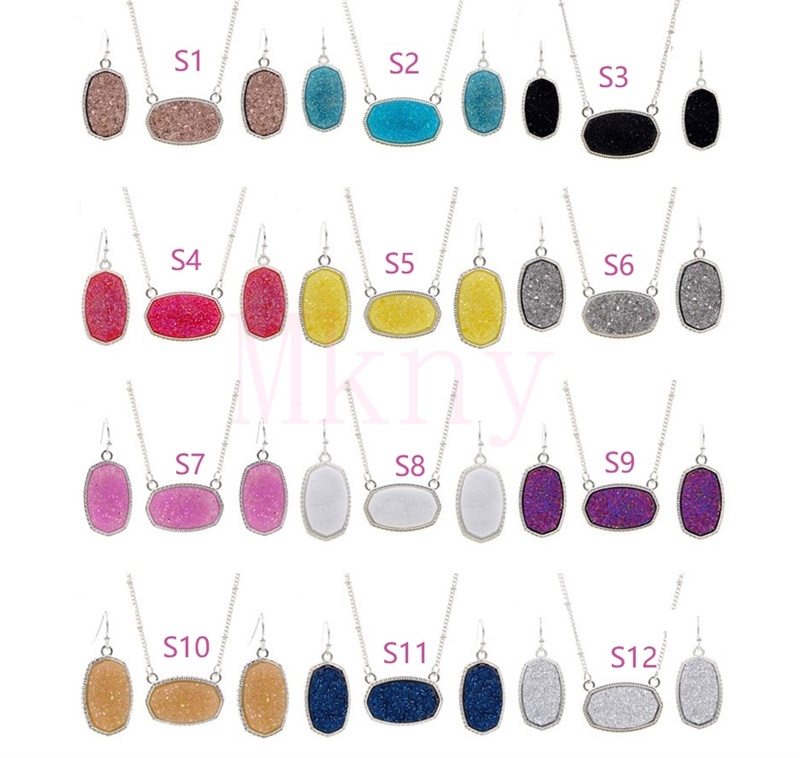 Oval Style Resin Drusy Druzy Silver Necklace Earings luxury designer jewelry set for women Wedding Party Gift Christmas, Silver color metal
Oval Style Resin Drusy Druzy Silver Necklace Earings luxury designer jewelry set for women Wedding Party Gift Christmas, Silver color metal