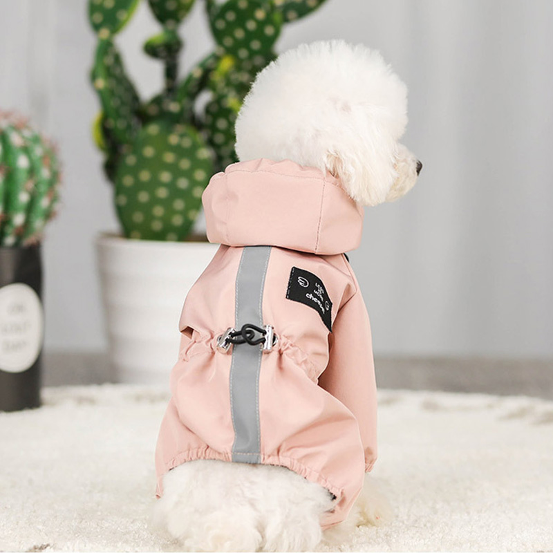 Dog Apparel Reflective Raincoat Night Walk Rain Coat For Small Dogs Waterproof Clothes Chihuahua Labrador Jumpsuit Hooded Jacket