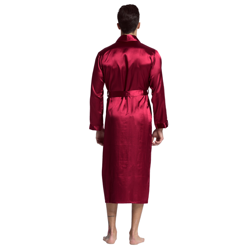 Tony&Candice Men's Silk Satin Bathrobe Robe Long Solid Silk Pajamas Men Silk Nightgown Sleepwear kimono homme Dressing Gown 200919