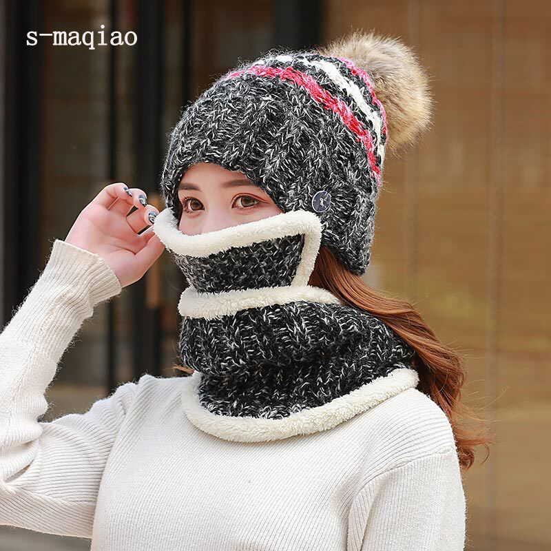 Fashion Pompom Winter Cycling Hat Women 3 Set Warm Wool Beanies Skullies Hats With Mask Collar Bib Female Velvet Thick Knit Caps, Pink
Fashion Pompom Winter Cycling Hat Women 3 Set Warm Wool Beanies Skullies Hats With Mask Collar Bib Female Velvet Thick Knit Caps, Pink