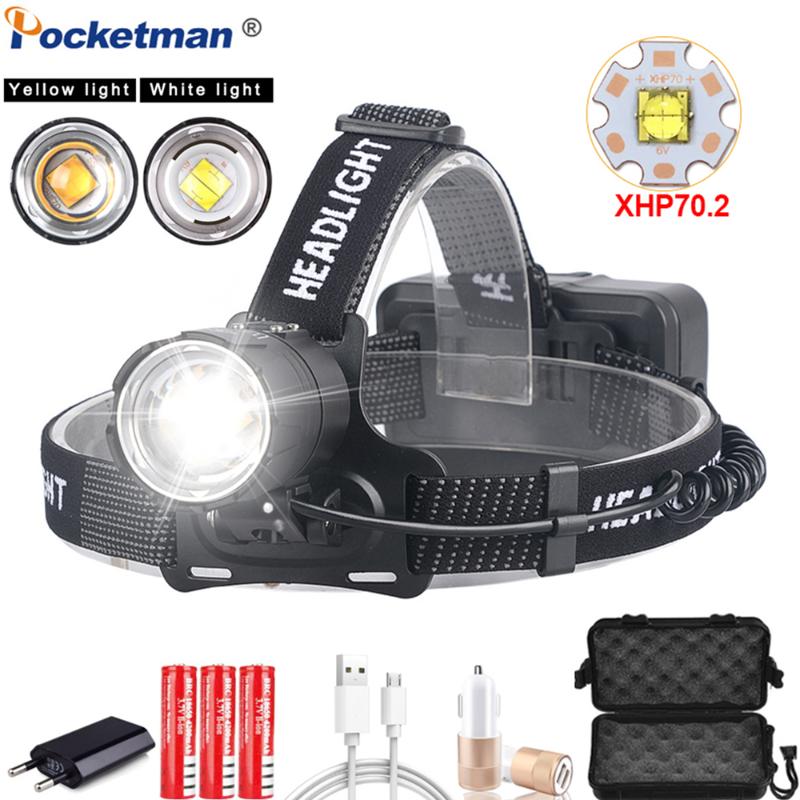 Powerful Headlight XHP70.2 LED Headlamp USB Rechargeable Head Lamp Zoom Waterproof Head Light of White Yellow Lighting by 18650
Powerful Headlight XHP70.2 LED Headlamp USB Rechargeable Head Lamp Zoom Waterproof Head Light of White Yellow Lighting by 18650