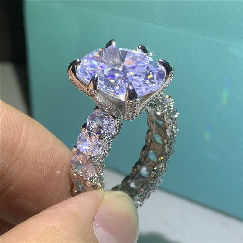 Vecalon Vintage Oval 8ct Diamond cz Ring Original 925 Sterling Silver Engagement Wedding Band Rings for women Bridal Fine Jewelry