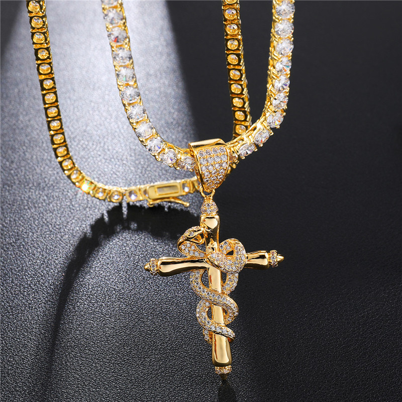Hip Hop Snake Scepter Pendant Cross Necklace Jewelry Gift For Men Women With 24 Inches Iced Out Tennis Chain
Hip Hop Snake Scepter Pendant Cross Necklace Jewelry Gift For Men Women With 24 Inches Iced Out Tennis Chain