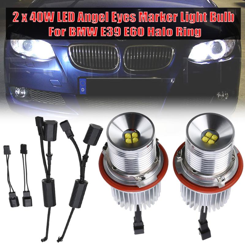 

2pcs 12-30V 40W LED Angel Eyes Marker Light Bulb Error Free Fit For E39 E60 E63/E64 E61 E83 E53 1-series 5-series Halo Ring