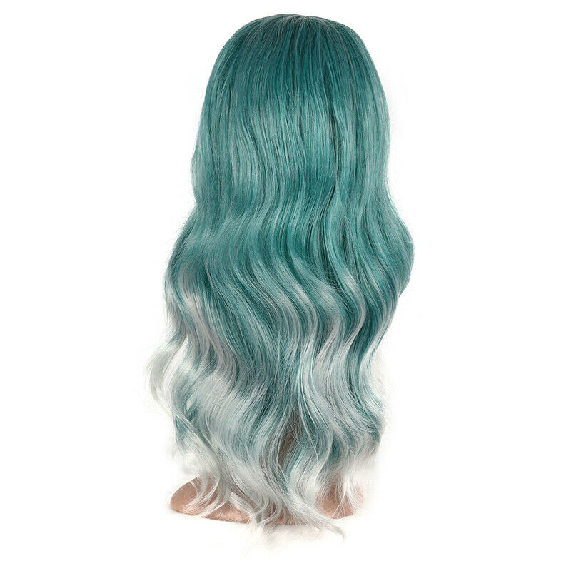 Ombre Green White Fashion Synthetic Hair Wig Long Straight Full Wigs Natural
