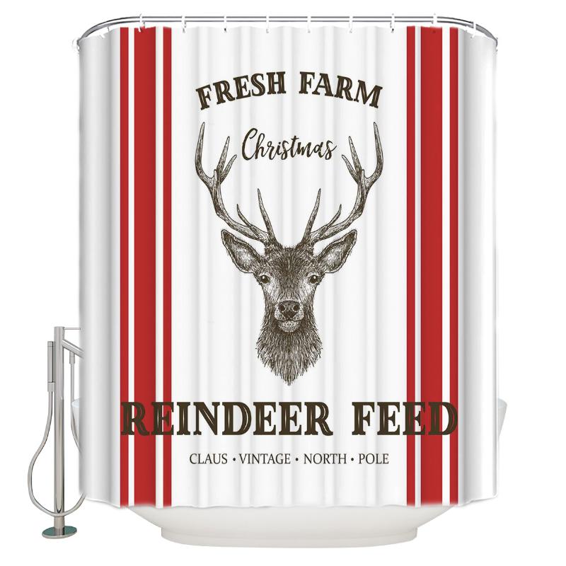 Shower Curtains Bathroom Waterproof Curtain Christmas Elk Farm Red Stripes Fabric Home Decor