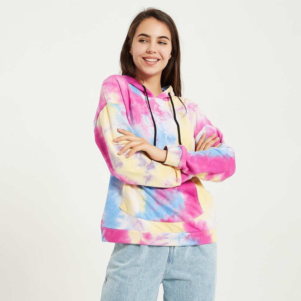 Wixra Womens Tiedye Sweatshirts Femme New Fashion Hot Hoodies Pocket Long Sleeve Autumn Winter Casual Streetwear Tops