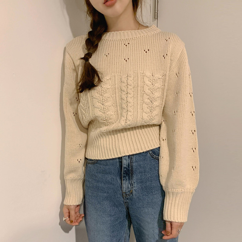 2020 Autumn Sweet Pattern Knitted Sweater Women O-neck With Hollow Short Sweater Vintage Lantern Sleeve, Beige
2020 Autumn Sweet Pattern Knitted Sweater Women O-neck With Hollow Short Sweater Vintage Lantern Sleeve, Beige
