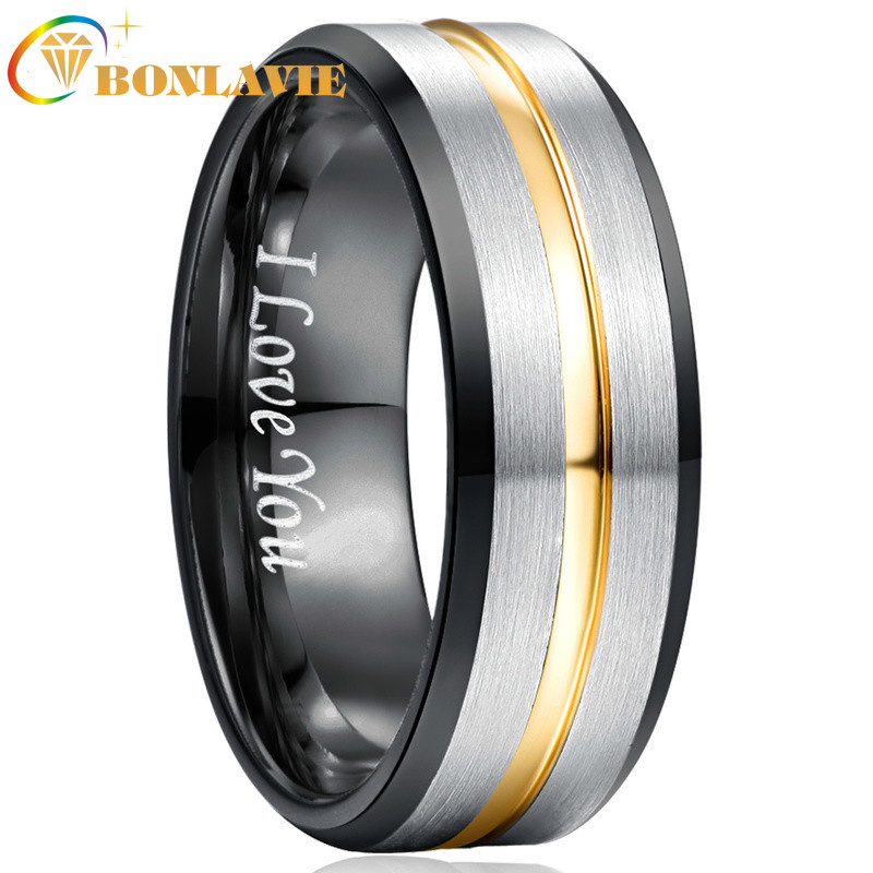 BONLAVIE Fashion Simple 8mm Tungsten Carbide Ring Black Inner Ring Bevel Gold Color Groove Frosted Tungsten Steel Men's
BONLAVIE Fashion Simple 8mm Tungsten Carbide Ring Black Inner Ring Bevel Gold Color Groove Frosted Tungsten Steel Men's