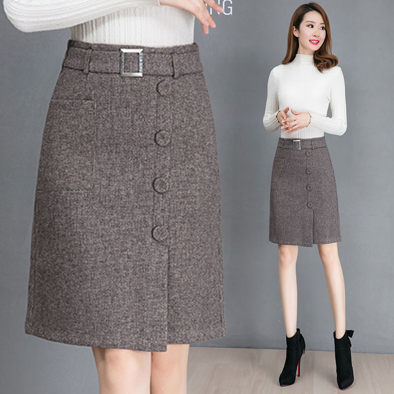 Women 2020 Autumn Winter Fashion High Waist Woolen Button Midi Skirts Office Ladies Elegant Casual Slim Wool Skirts Faldas S246, Gray
Women 2020 Autumn Winter Fashion High Waist Woolen Button Midi Skirts Office Ladies Elegant Casual Slim Wool Skirts Faldas S246, Gray